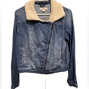 Mossimo Supply Co Women’s Denham Jean Jacket Slanted Zipper Faux Fur Sz L